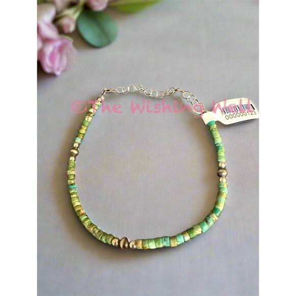 Turquoise  & Silver Bead 925 Sterling Silver Adjustable Bracelet - Picture 1 of 4